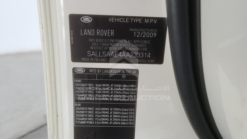 SALLSAAE4AA233314 Auction: EmiratesAuction Lot: 409182 SALLSAAE4AA233314 Range Rover Sport 2010 BLACK Photo 4