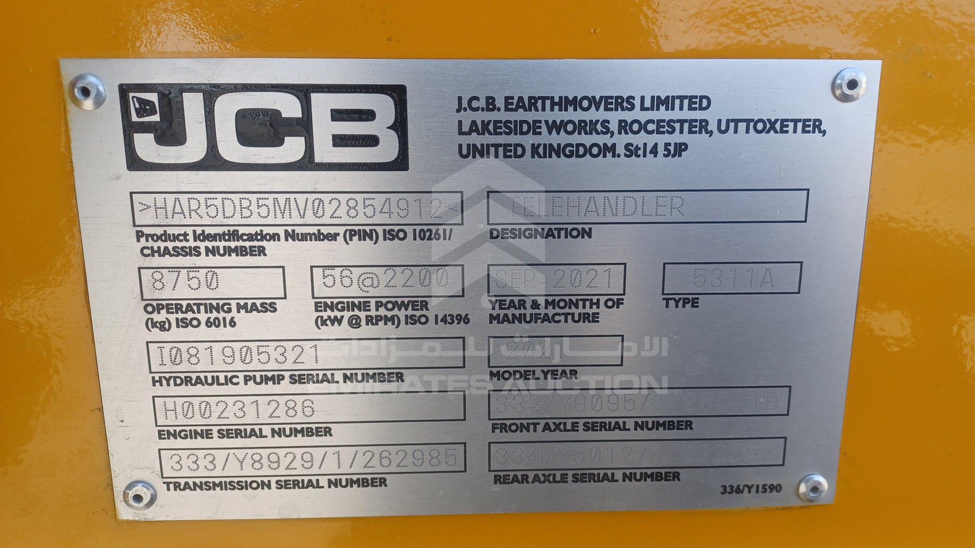 2021 JCB 530-110 VIN: HAR5DB5MV02854912