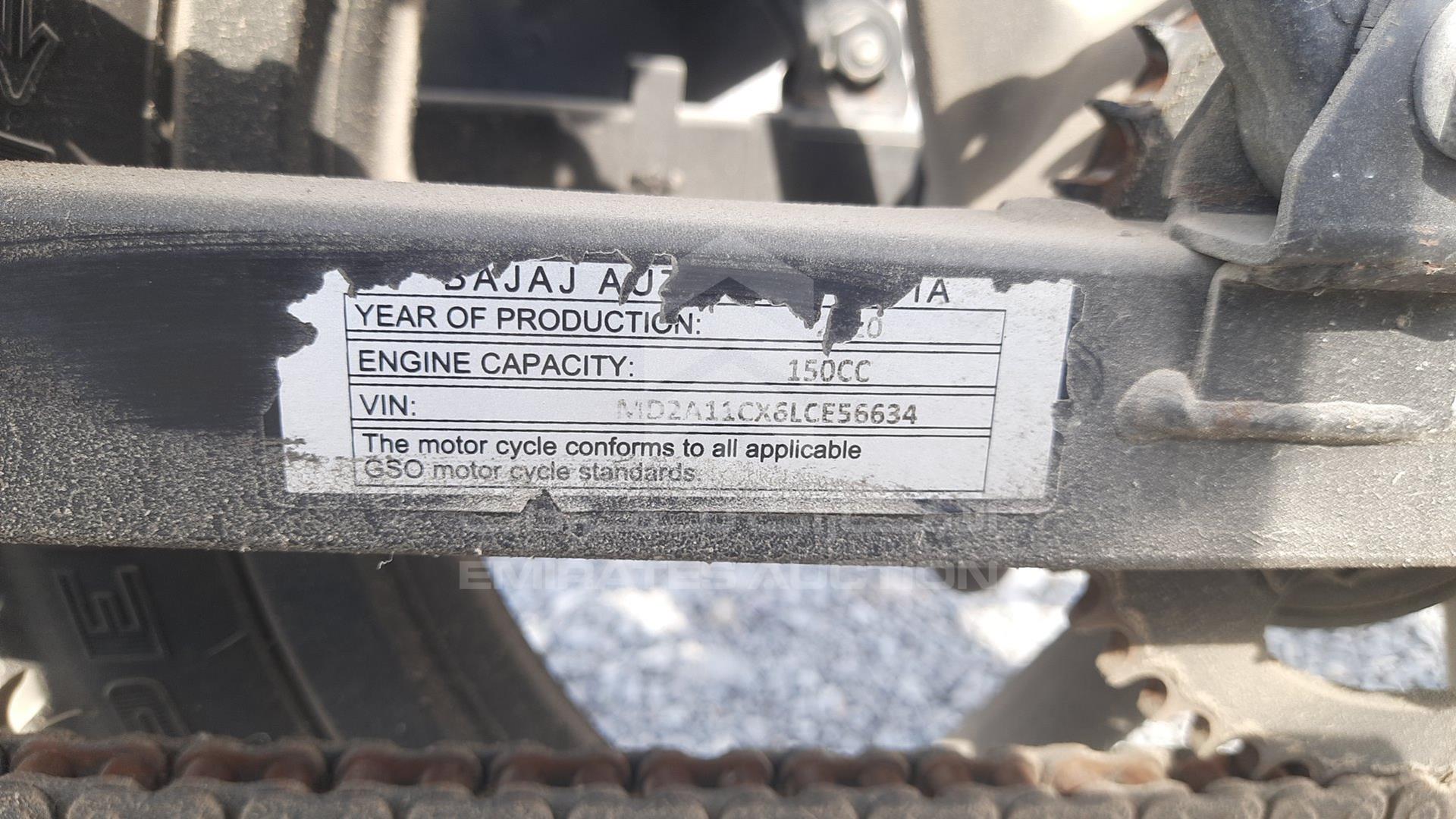 2020 BAJAJ 150 CC VIN: MD2A11CX6LCE56634