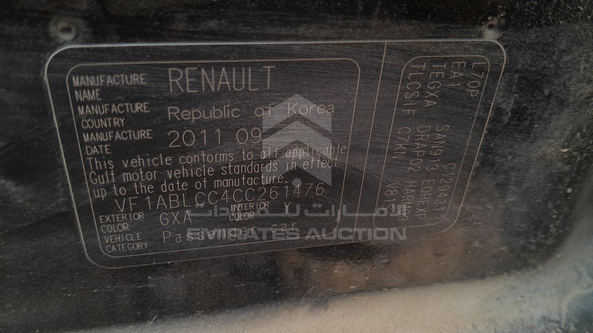 2012 RENAULT SAFRANE VIN: VF1ABLCC4CC261476