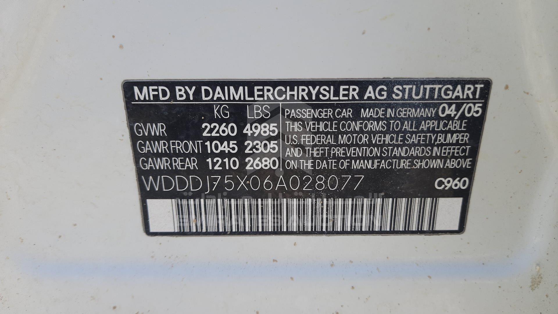 0 MERCEDES --- VIN: WDDDJ75X06A028077
