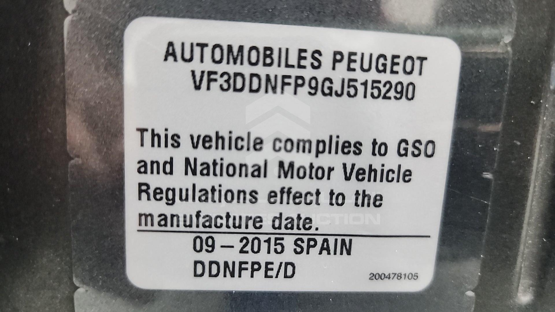 2016 PEUGEOT 301 VIN: VF3DDNFP9GJ515290