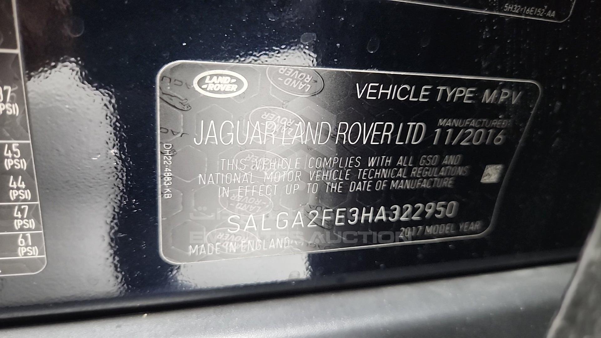 2017 RANGE ROVER VOGUE VIN: SALGA2FE3HA322950