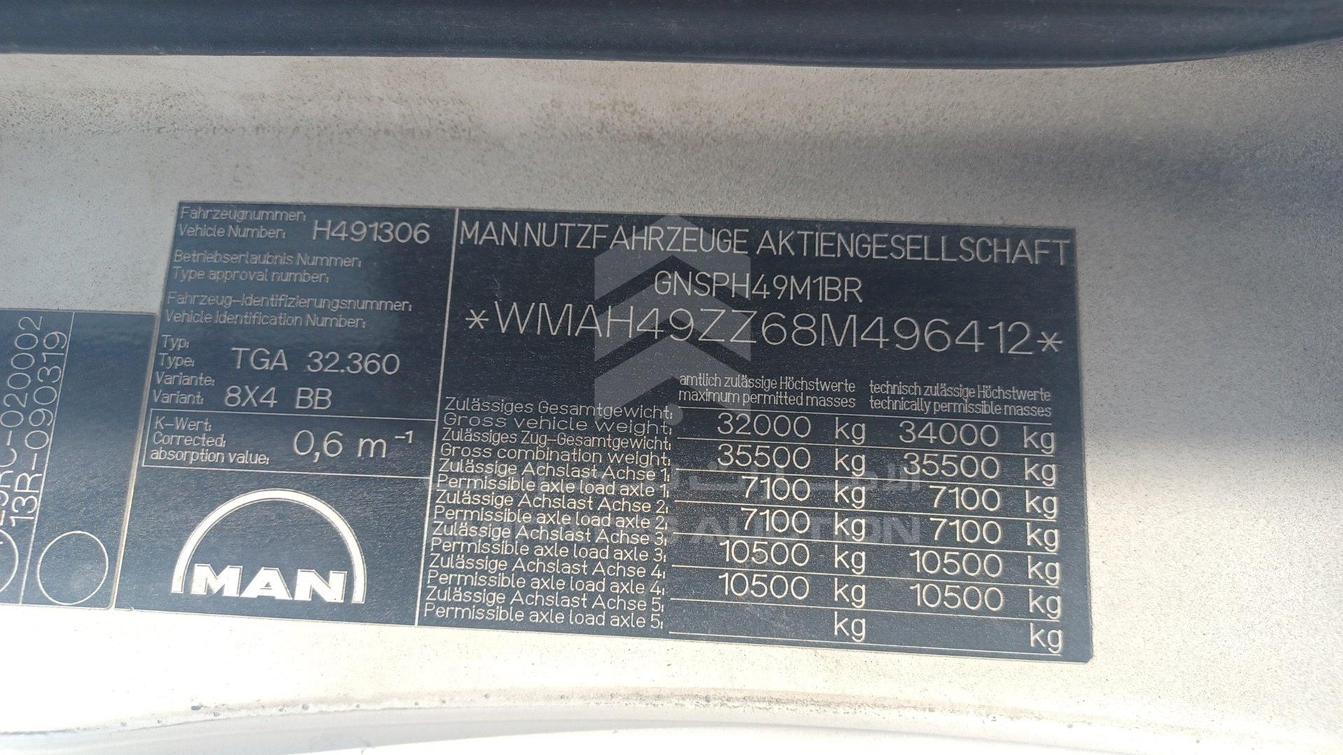 2008 MAN TGA 33.360 VIN: WMAH49ZZ68M496412