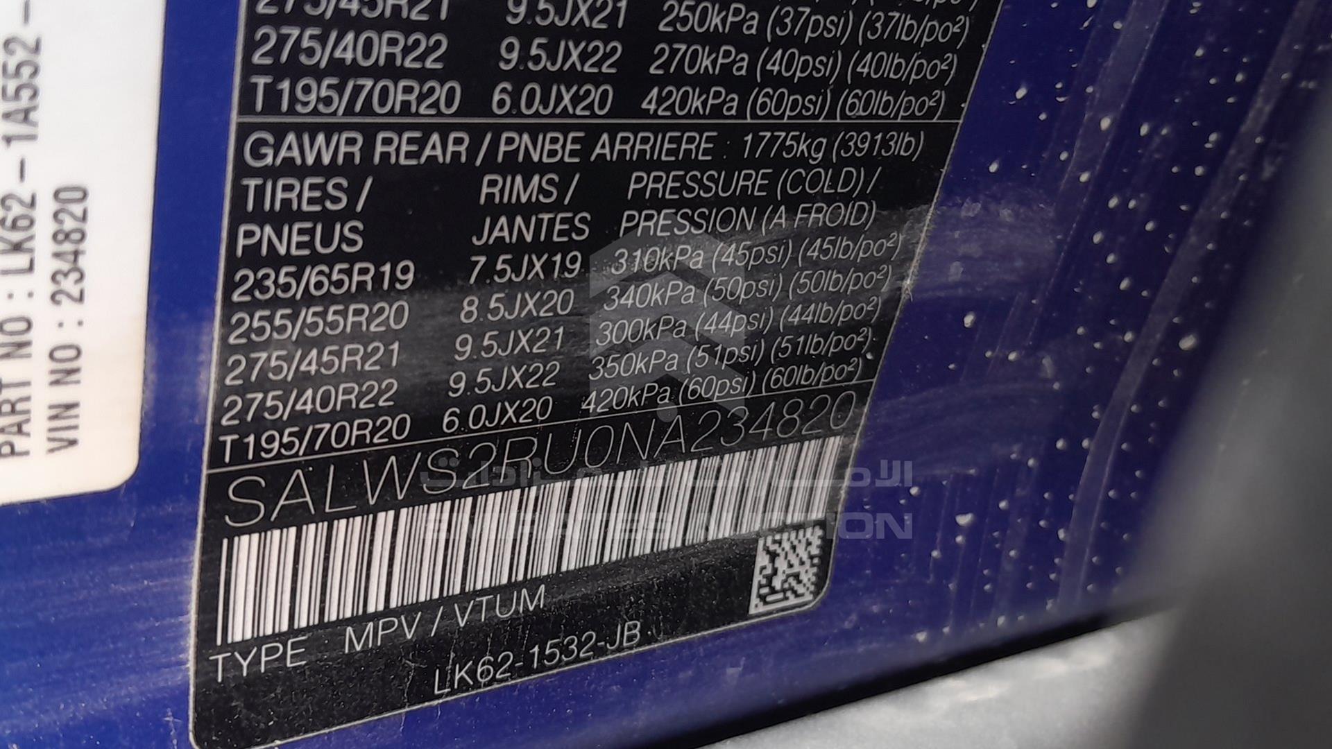 2022 RANGE ROVER SPORT VIN: SALWS2RU0NA234820