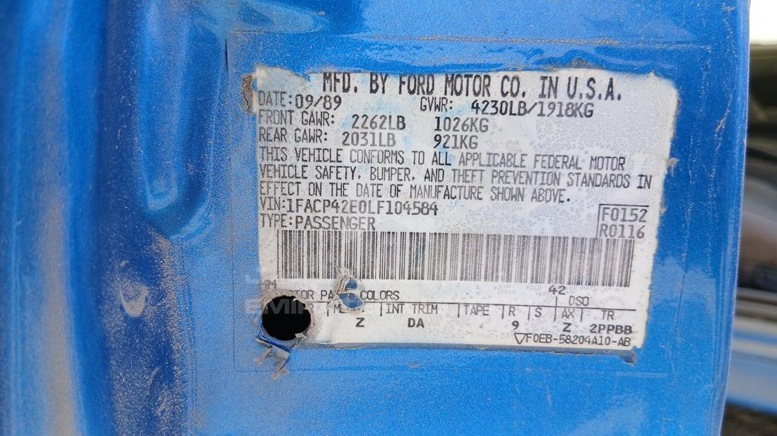 1990 Ford Mustang - Scrap without document — VIN on Frame — Photo 2