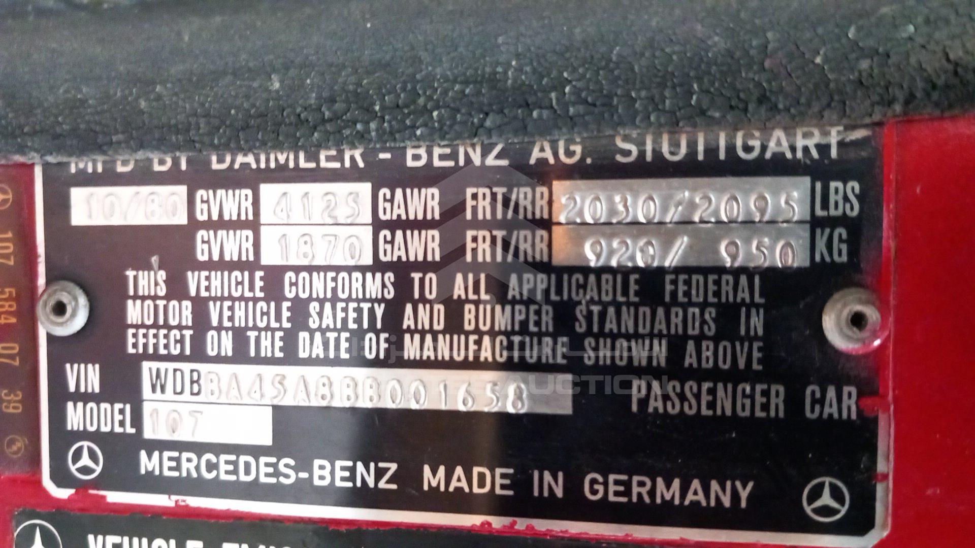 1981 MERCEDES SL 380 VIN: WDBBA45A8BB001658