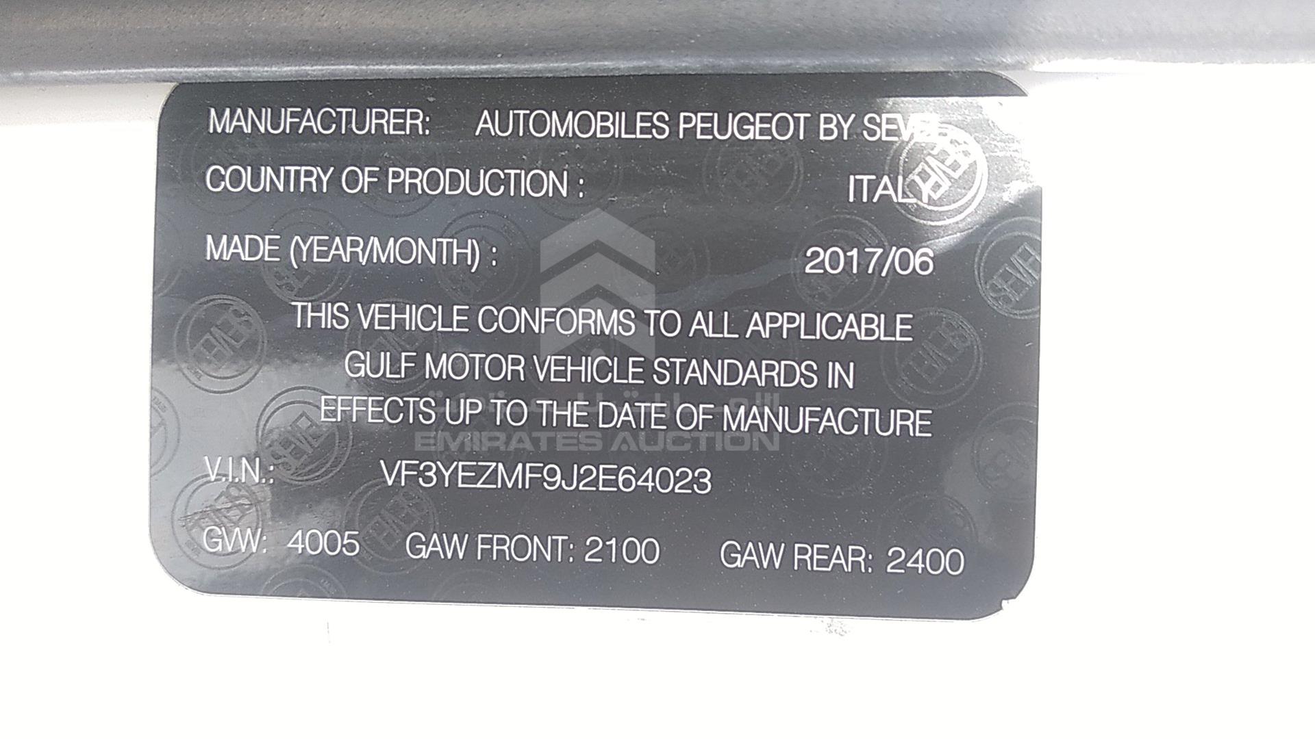 2018 PEUGEOT BOXER VIN: VF3YEZMF9J2E64023