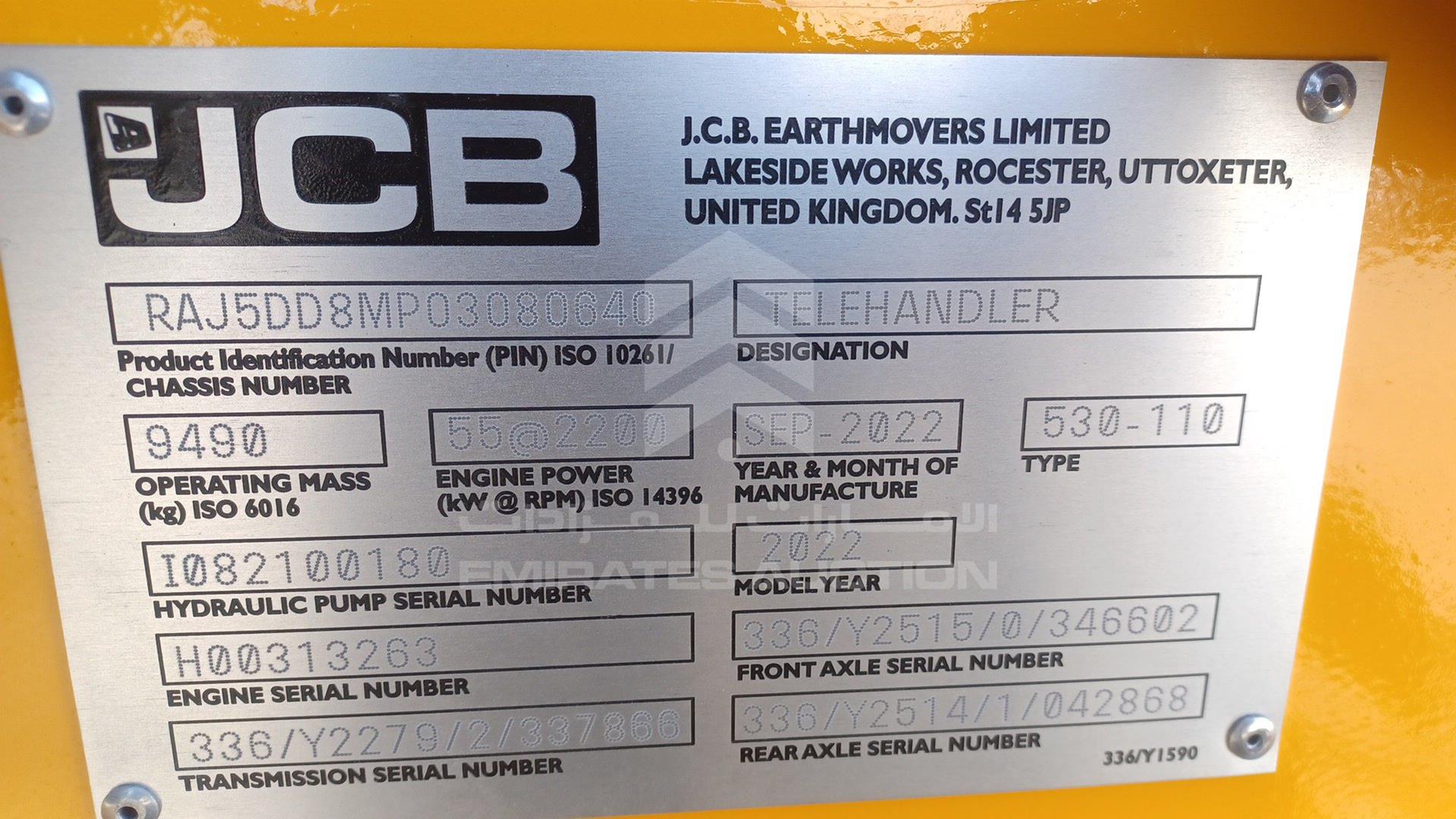 2022 JCB 530-110 VIN: RAJ5DD8MP03080640