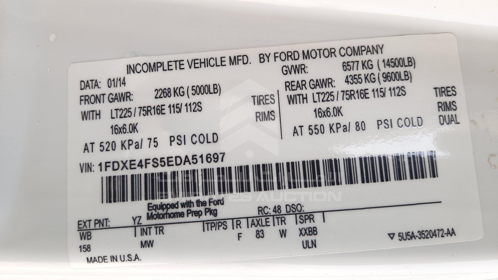 2015 FORD E450 VIN: 1FDXE4FS5EDA51697